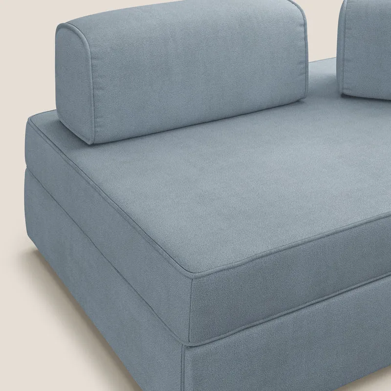 Liberty canapé avec pouf extractible et dossier amovible en tissu doux imperméable T02 bleu gris