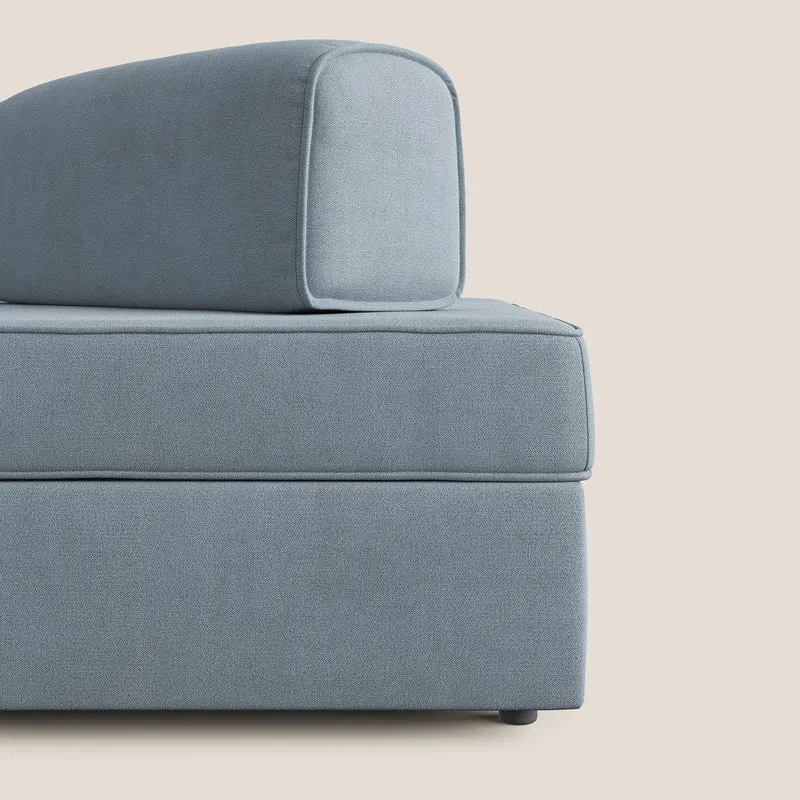 Liberty canapé avec pouf extractible et dossier amovible en tissu doux imperméable T02 bleu gris