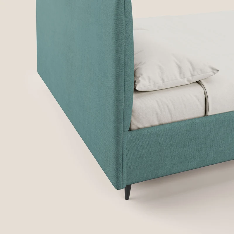 Yvonne lit avec coffre en tissu doux imperméable T02 bleu canard