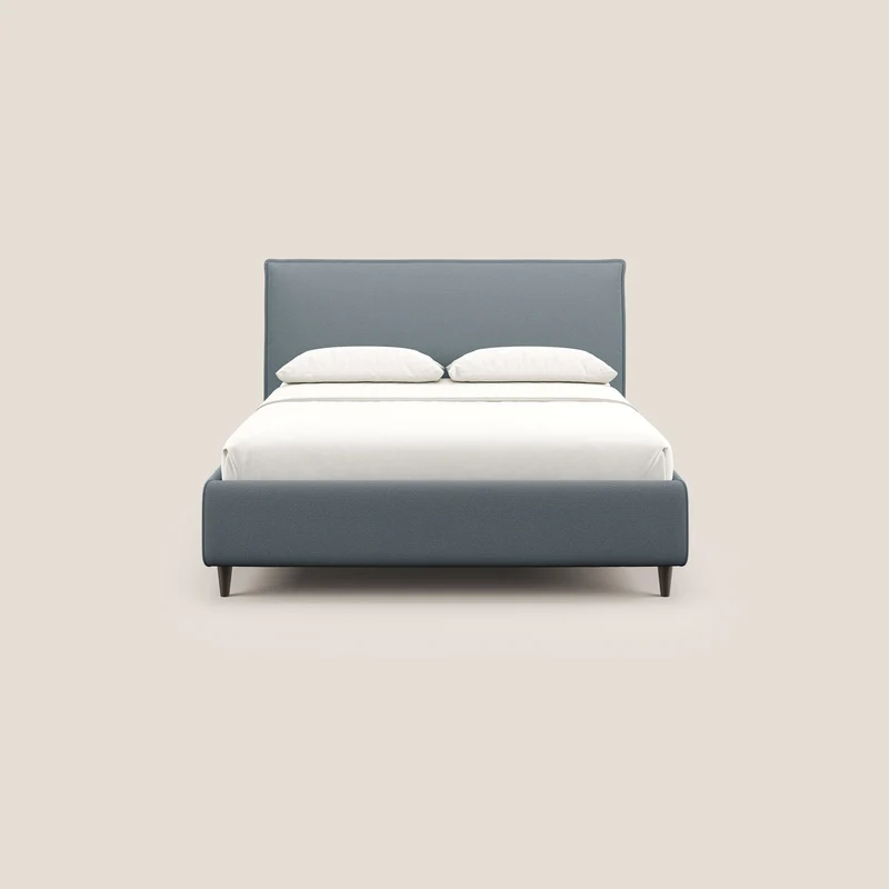 Hunter lit rembourré avec coffre déhoussable en tissu imperméable flammé T19 bleu gris