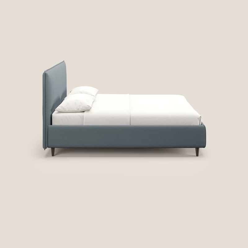 Hunter lit rembourré avec coffre déhoussable en tissu imperméable flammé T19 bleu gris