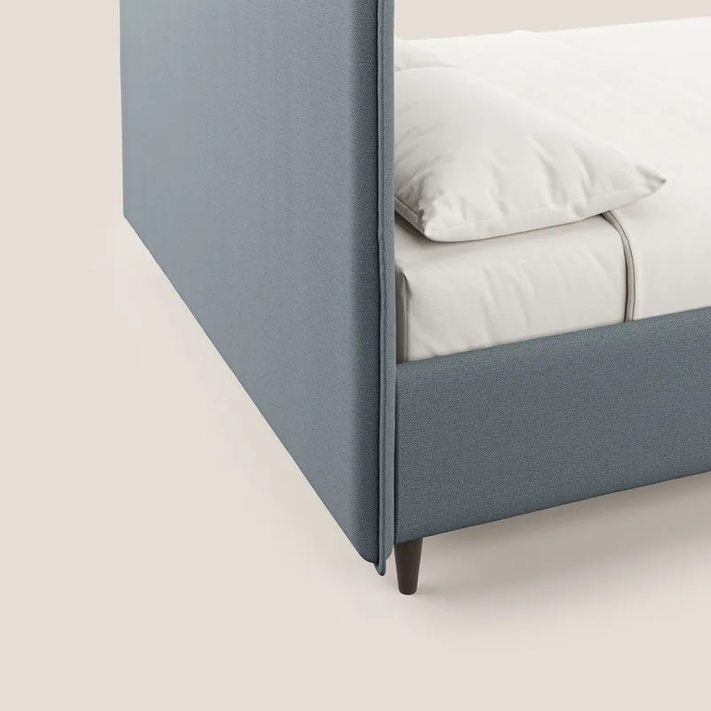 Hunter lit rembourré avec coffre déhoussable en tissu imperméable flammé T19 bleu gris