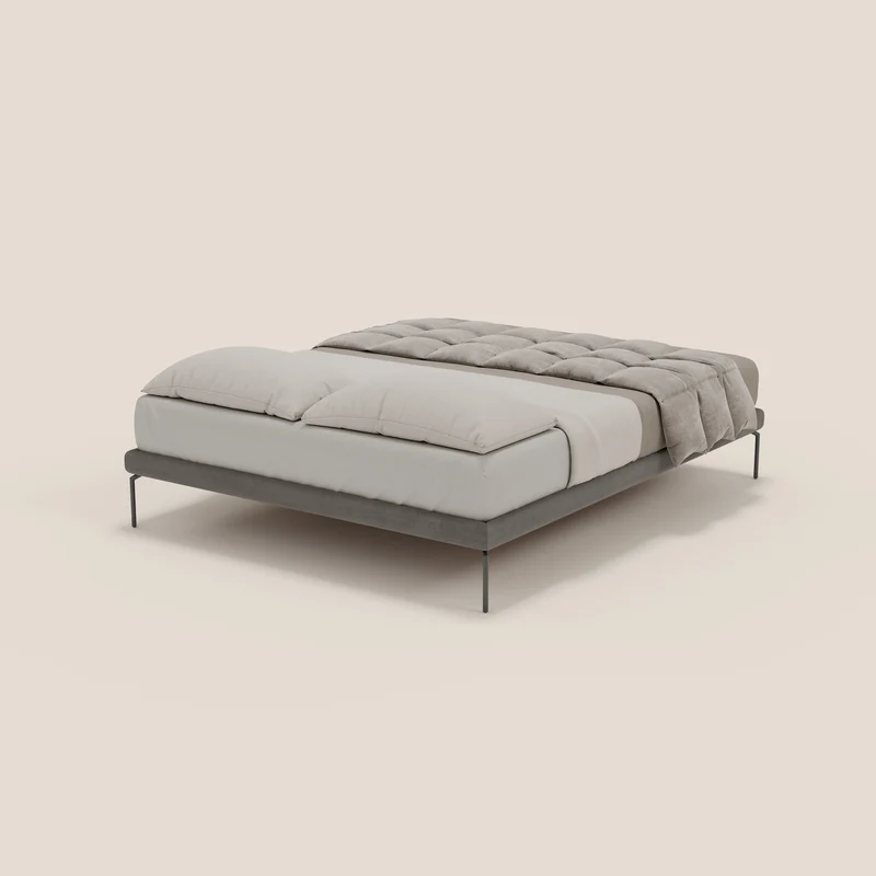 Ring sommier déhoussable avec pieds H 24cm en tissu imperméable T14 gris
