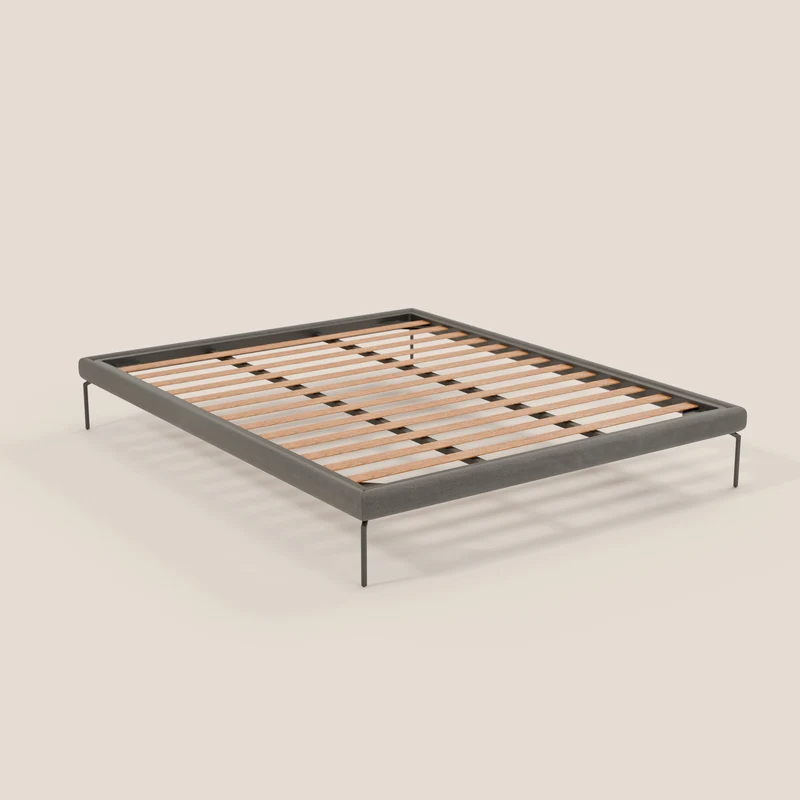Ring sommier déhoussable avec pieds H 24cm en tissu imperméable T14 gris
