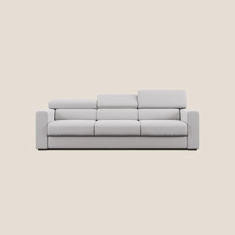 Dylan canapé avec pouf extractible à 3 assises en tissu flamme effet coton impermeabile T19 gris