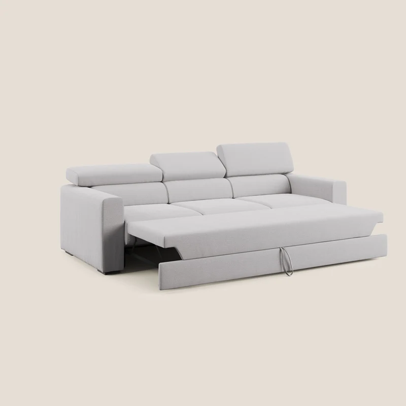 Dylan canapé avec pouf extractible à 3 assises en tissu flamme effet coton impermeabile T19 gris