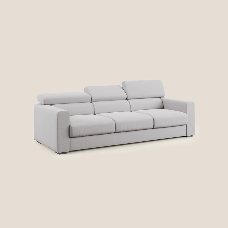 Dylan canapé avec pouf extractible à 3 assises en tissu flamme effet coton impermeabile T19 gris