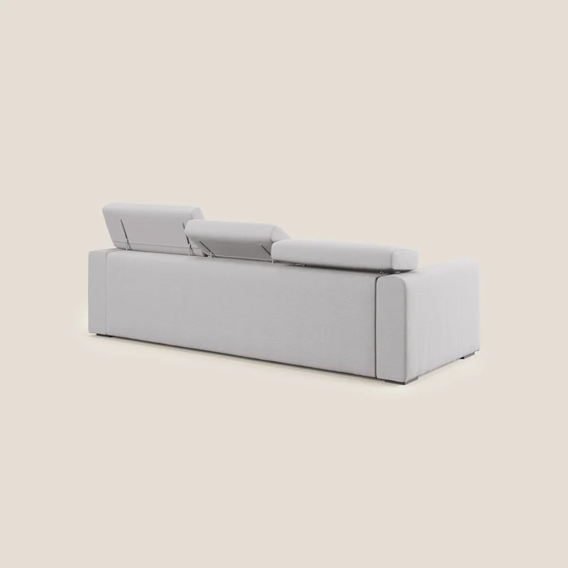 Dylan canapé avec pouf extractible à 3 assises en tissu flamme effet coton impermeabile T19 gris