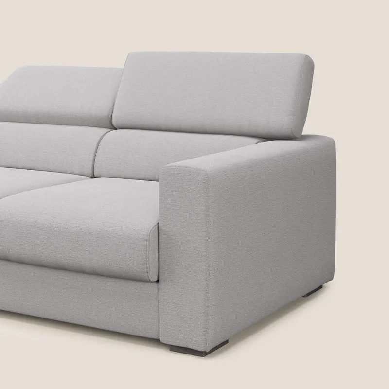 Dylan canapé avec pouf extractible à 3 assises en tissu flamme effet coton impermeabile T19 gris