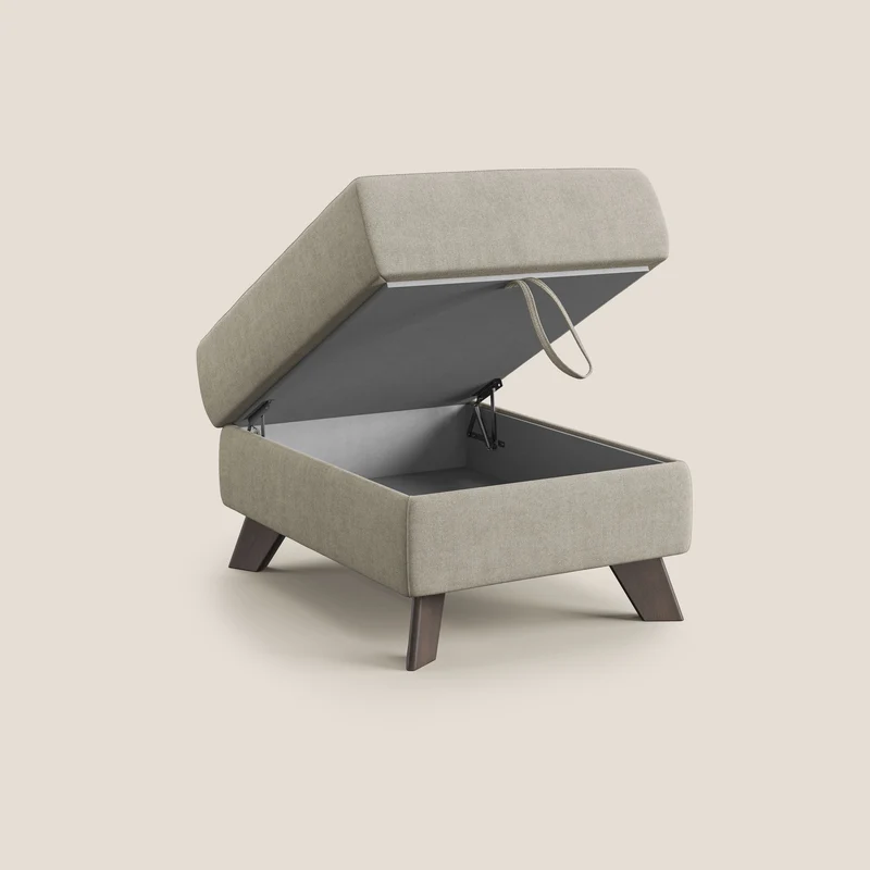 Moon Pouf coffre aux pieds hauts et tissu doux imperméable T02 crème