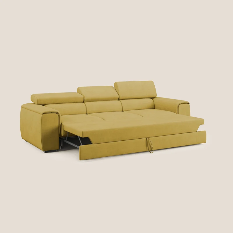 Zeno Canapé avec pouf extractible à 3 assises en tissu doux imperméable T02 jaune