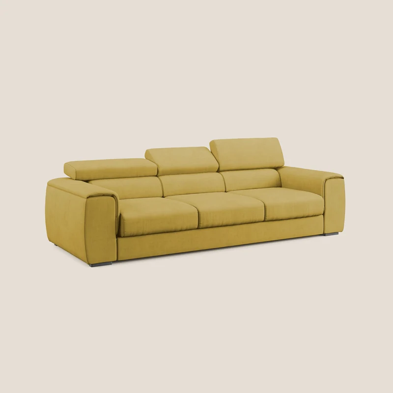 Zeno Canapé avec pouf extractible à 3 assises en tissu doux imperméable T02 jaune