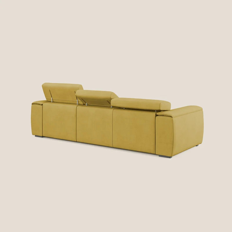 Zeno Canapé avec pouf extractible à 3 assises en tissu doux imperméable T02 jaune