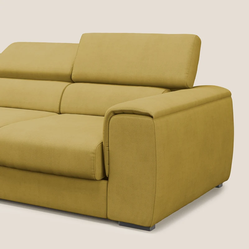 Zeno Canapé avec pouf extractible à 3 assises en tissu doux imperméable T02 jaune