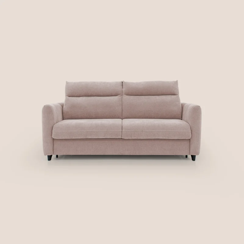 Peonia canapé convertible scandinave avec matelas H 18cm et dossier haut en bouclette imperméable T07 rose