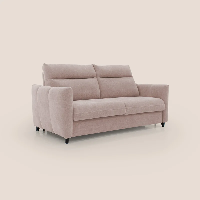Peonia canapé convertible scandinave avec matelas H 18cm et dossier haut en bouclette imperméable T07 rose
