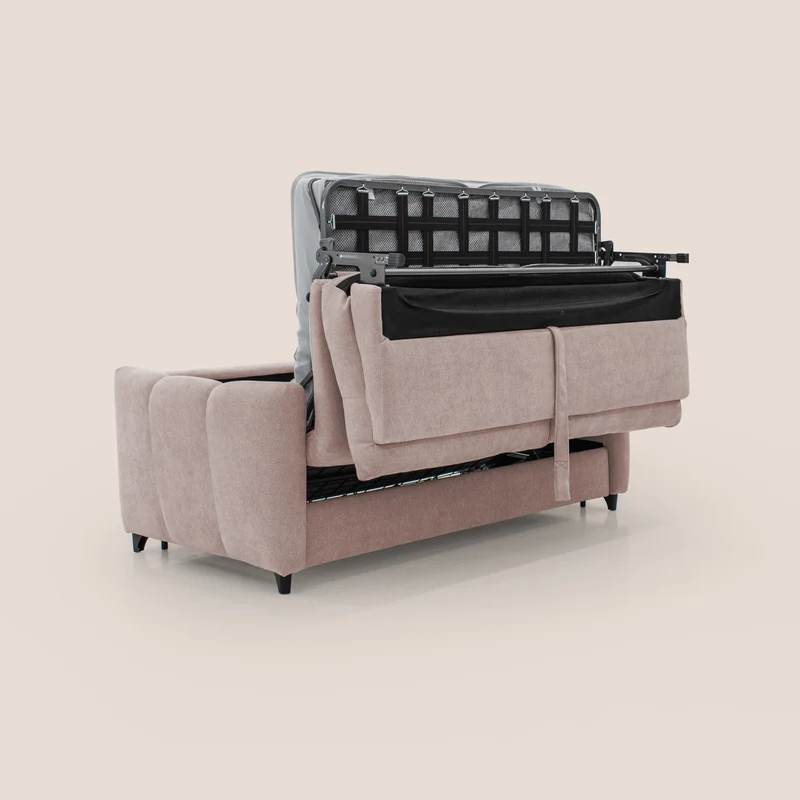 Peonia canapé convertible scandinave avec matelas H 18cm et dossier haut en bouclette imperméable T07 rose