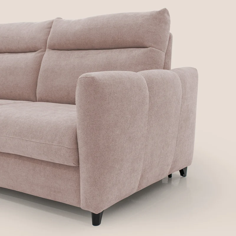 Peonia canapé convertible scandinave avec matelas H 18cm et dossier haut en bouclette imperméable T07 rose