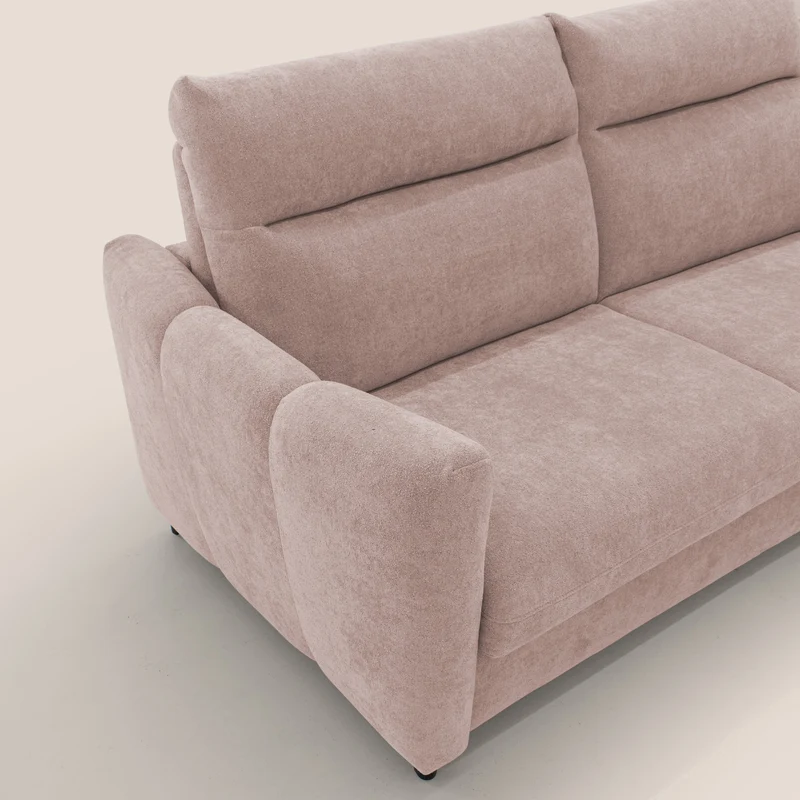 Peonia canapé convertible scandinave avec matelas H 18cm et dossier haut en bouclette imperméable T07 rose