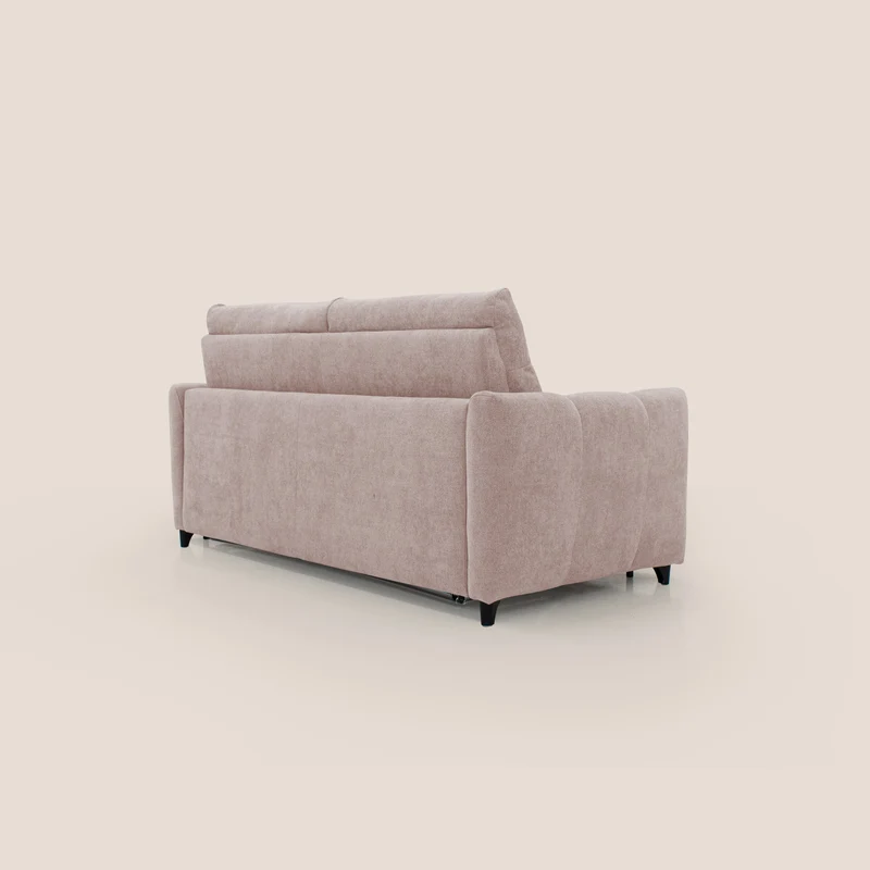 Peonia canapé convertible scandinave avec matelas H 18cm et dossier haut en bouclette imperméable T07 rose