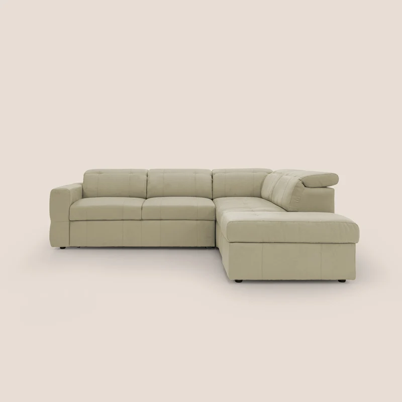 Kronos Canapé d'angle avec extractible et pouf coffre en micorfibre imperméable T11 beige