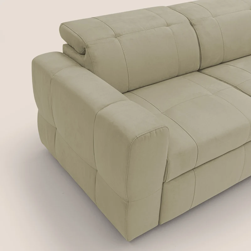 Kronos Canapé d'angle avec extractible et pouf coffre en micorfibre imperméable T11 beige