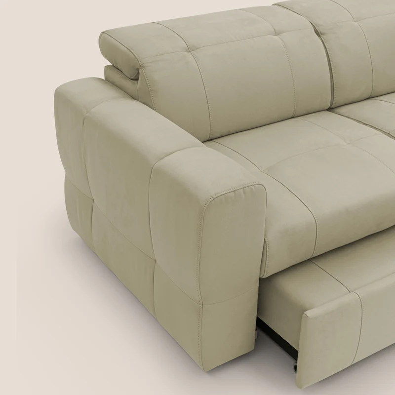 Kronos Canapé d'angle avec extractible et pouf coffre en micorfibre imperméable T11 beige