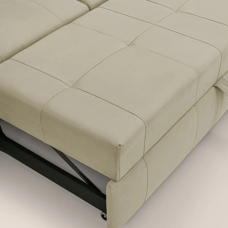 Kronos Canapé d'angle avec extractible et pouf coffre en micorfibre imperméable T11 beige