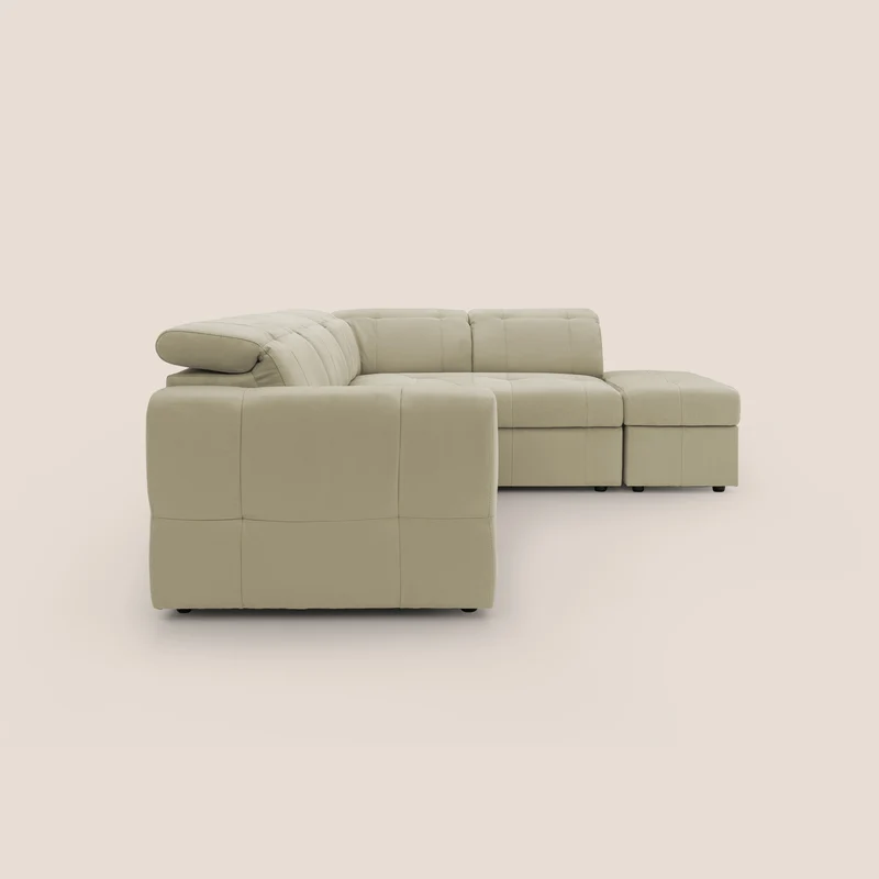 Kronos Canapé d'angle avec extractible et pouf coffre en micorfibre imperméable T11 beige