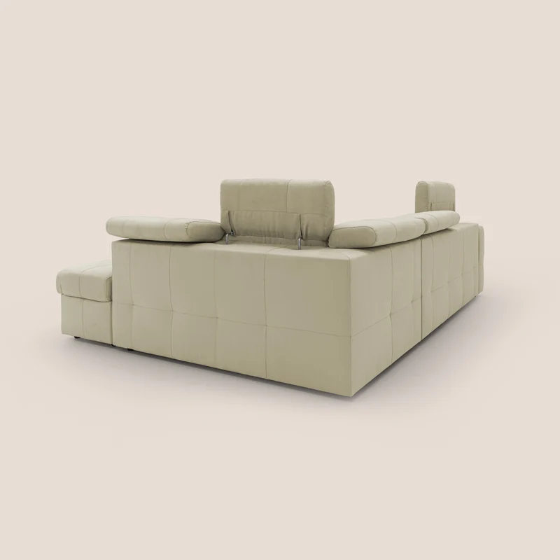 Kronos Canapé d'angle avec extractible et pouf coffre en micorfibre imperméable T11 beige