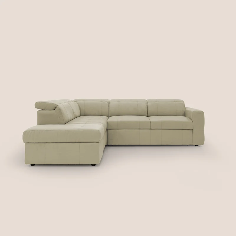 Kronos Canapé d'angle avec extractible et pouf coffre en micorfibre imperméable T11 beige