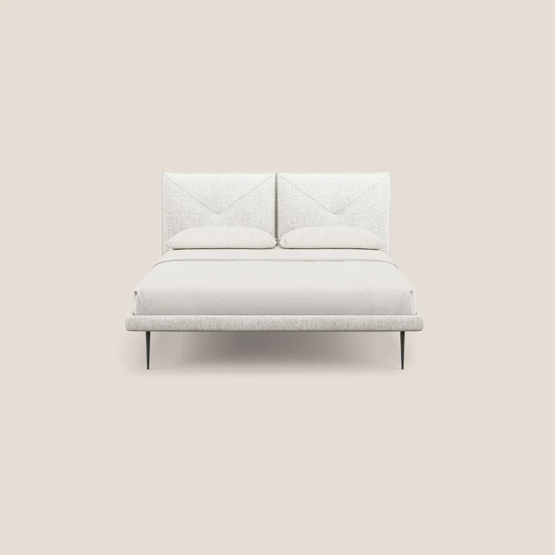 Jolie lit à double panneau et pieds hauts en métal en tissu détachable T18 blanc