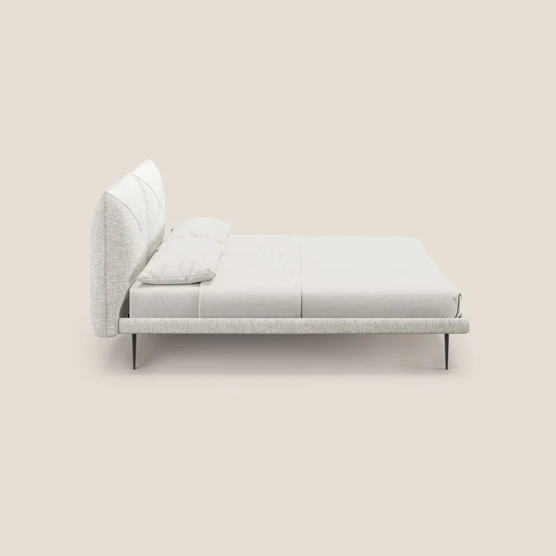 Jolie lit à double panneau et pieds hauts en métal en tissu détachable T18 blanc