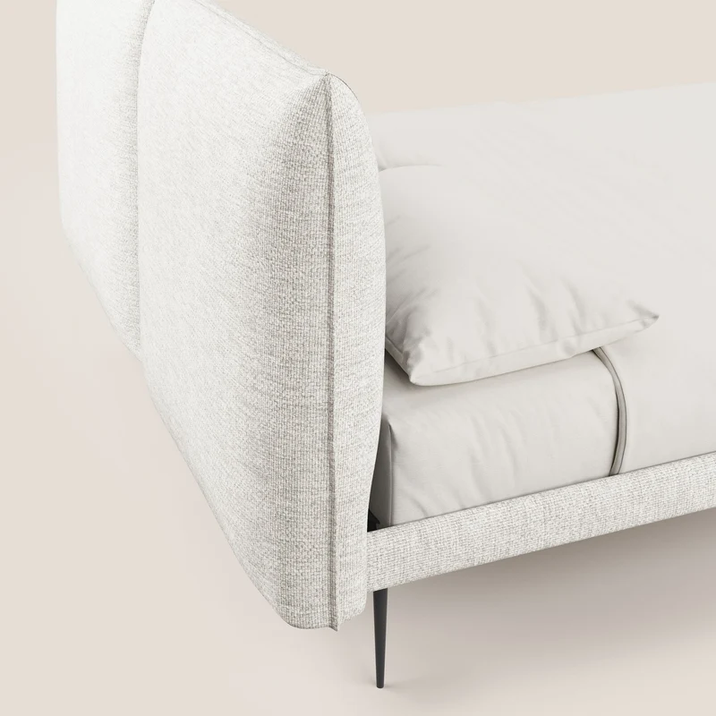Jolie lit à double panneau et pieds hauts en métal en tissu détachable T18 blanc