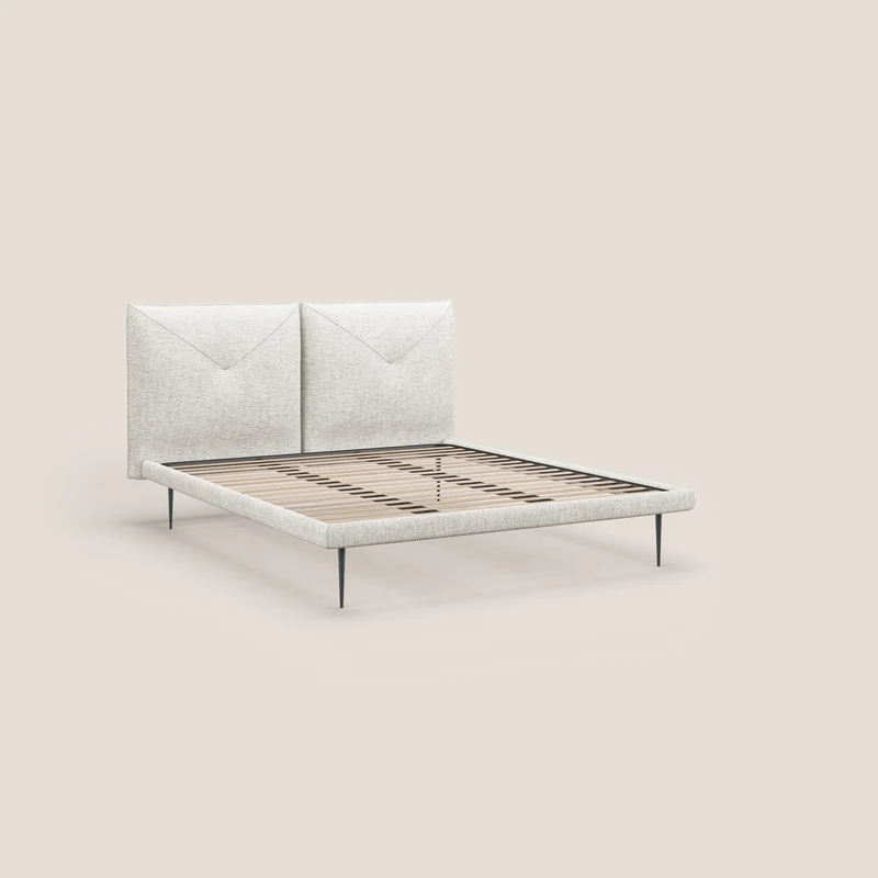 Jolie lit à double panneau et pieds hauts en métal en tissu détachable T18 blanc