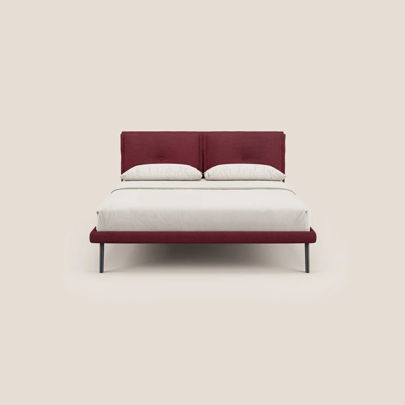 Ibuki lit avec coussins capitonnés réglables et pieds foncés en tissu flammé imperméable T03 rouge
