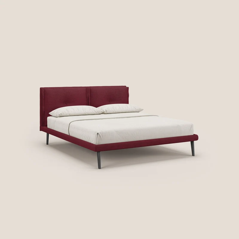 Ibuki lit avec coussins capitonnés réglables et pieds foncés en tissu flammé imperméable T03 rouge