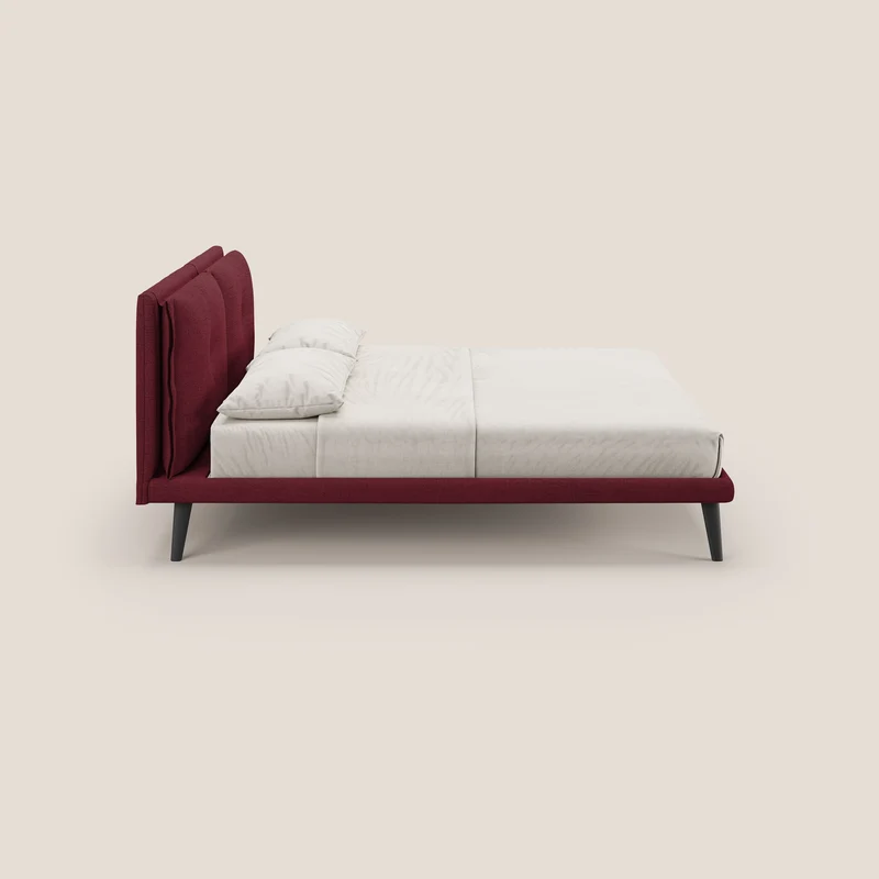 Ibuki lit avec coussins capitonnés réglables et pieds foncés en tissu flammé imperméable T03 rouge