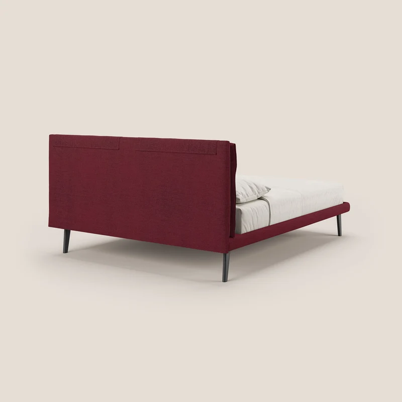 Ibuki lit avec coussins capitonnés réglables et pieds foncés en tissu flammé imperméable T03 rouge