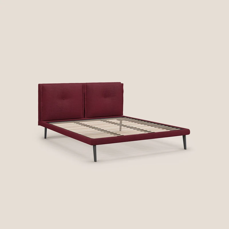 Ibuki lit avec coussins capitonnés réglables et pieds foncés en tissu flammé imperméable T03 rouge