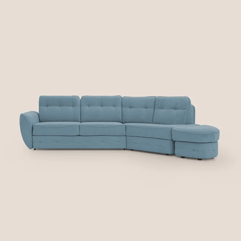 Zeus Canapé d'angle convertible avec matelas H18 cm pouf mobile en tissu imperméable T02 bleu pastel