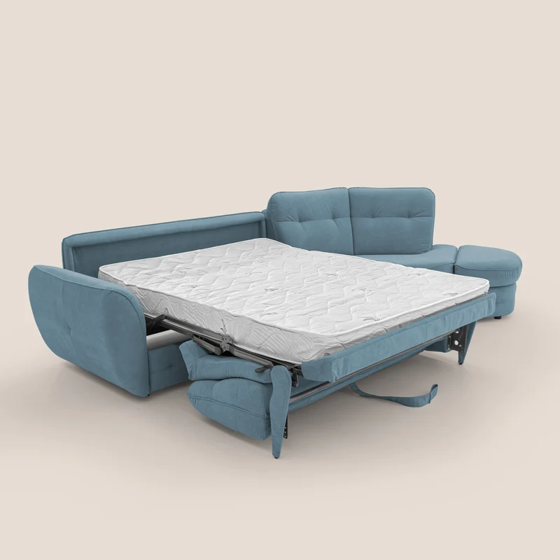 Zeus Canapé d'angle convertible avec matelas H18 cm pouf mobile en tissu imperméable T02 bleu pastel