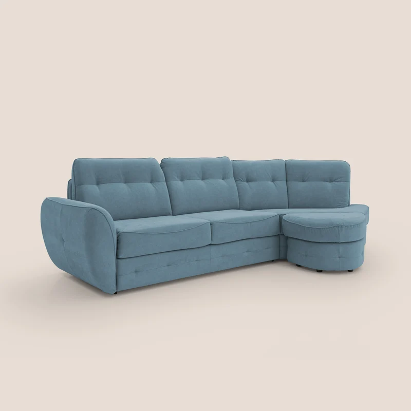 Zeus Canapé d'angle convertible avec matelas H18 cm pouf mobile en tissu imperméable T02 bleu pastel