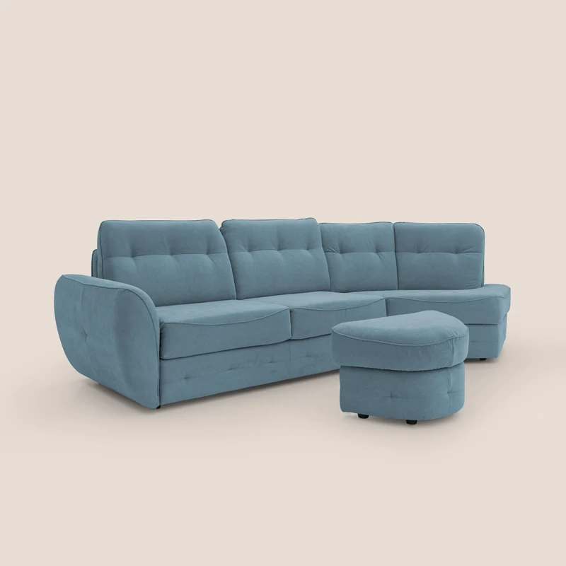 Zeus Canapé d'angle convertible avec matelas H18 cm pouf mobile en tissu imperméable T02 bleu pastel