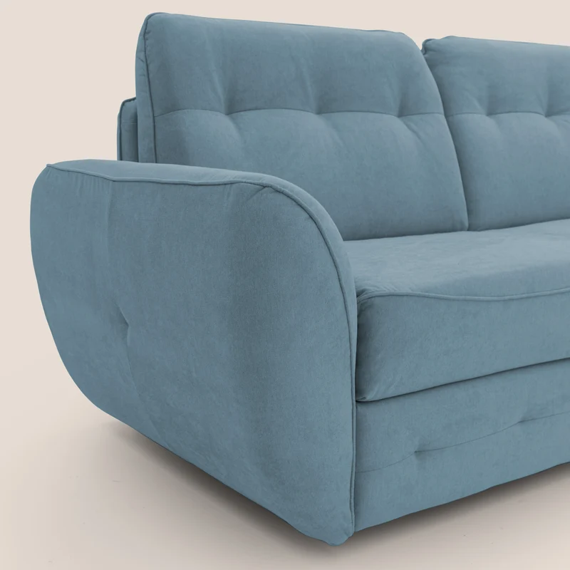 Zeus Canapé d'angle convertible avec matelas H18 cm pouf mobile en tissu imperméable T02 bleu pastel