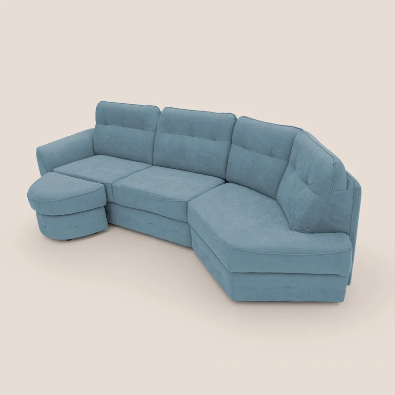 Zeus Canapé d'angle convertible avec matelas H18 cm pouf mobile en tissu imperméable T02 bleu pastel
