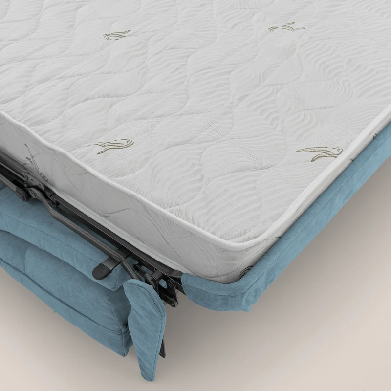 Zeus Canapé d'angle convertible avec matelas H18 cm pouf mobile en tissu imperméable T02 bleu pastel