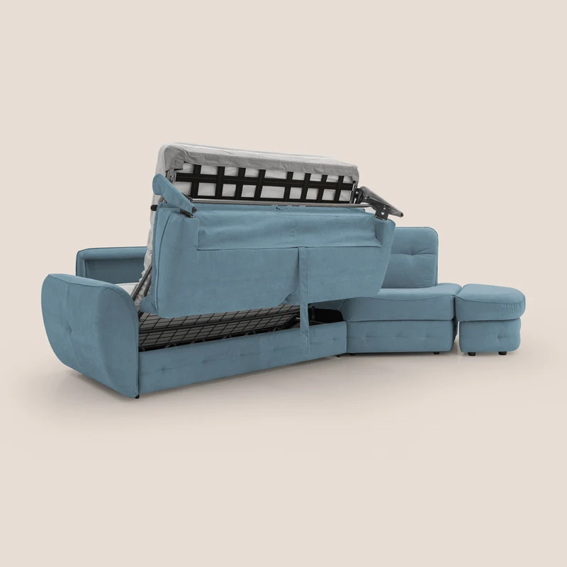 Zeus Canapé d'angle convertible avec matelas H18 cm pouf mobile en tissu imperméable T02 bleu pastel