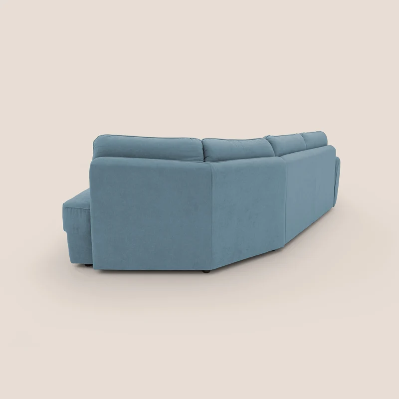 Zeus Canapé d'angle convertible avec matelas H18 cm pouf mobile en tissu imperméable T02 bleu pastel