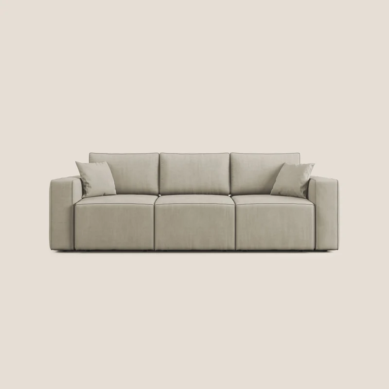 Morfeo Canapé avec 3 assises extractibles en tissu doux imperméable T02 crème